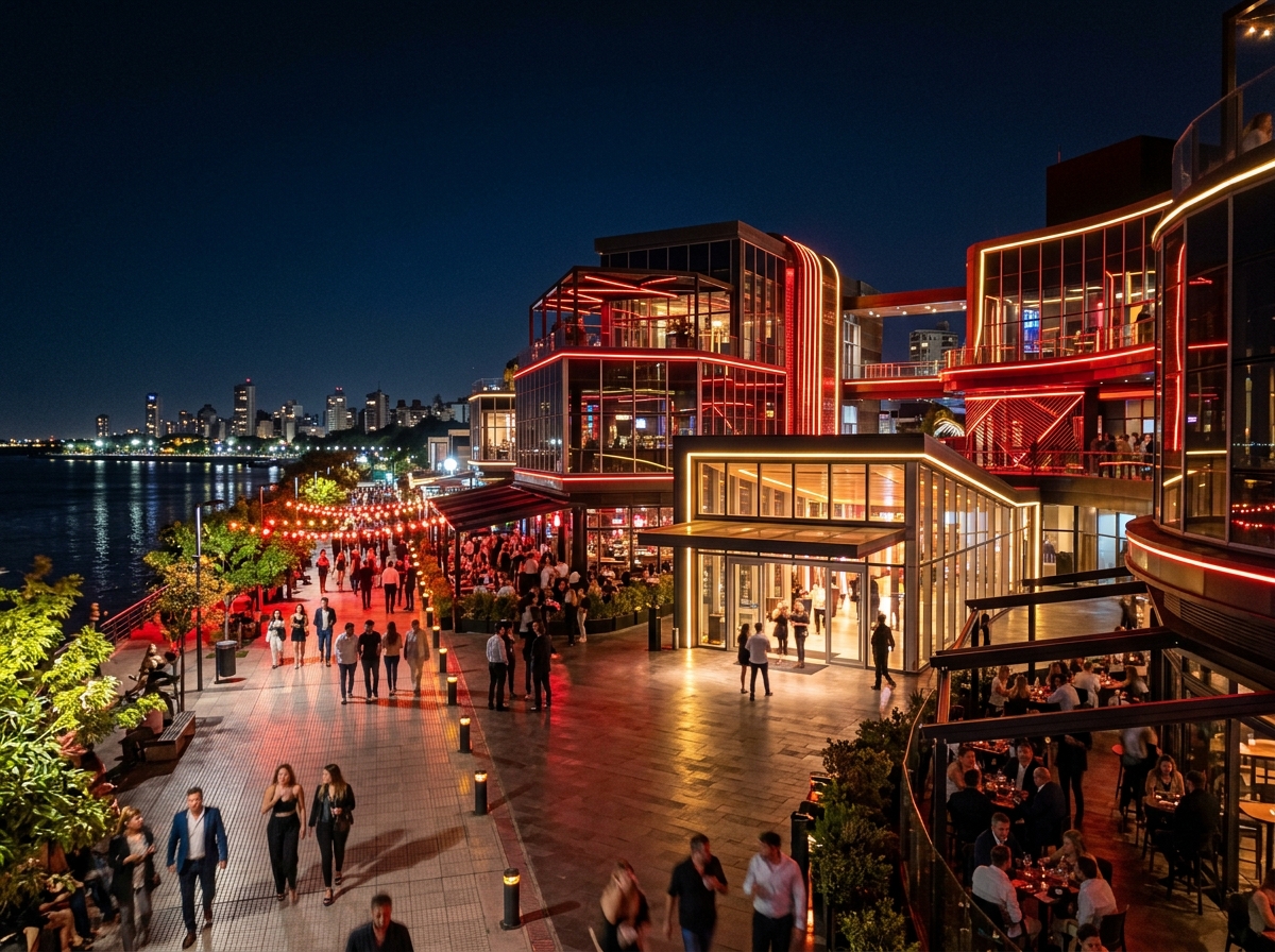 Modern nightlife entertainment complex in Rosario at night